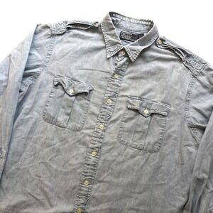 Vtg Polo by Ralph Lauren Chambray Military Utility Shirt Men Size XL 100% Cotton